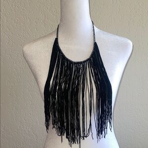 Black Fringe Statement Necklace - Women's Jewelry